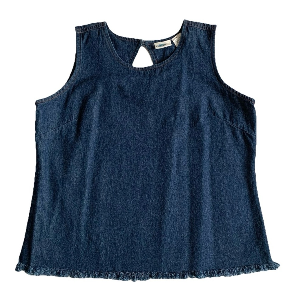 Le Mieux Women’s Sleeveless Blue Denim Top Fringe Hem Sz L - Picture 4 of 9